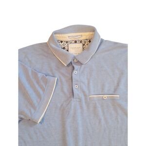 Cactus Man Ricky Singh Mens Light Blue Short Sleeve Polo Shirt Floral Trim Med.